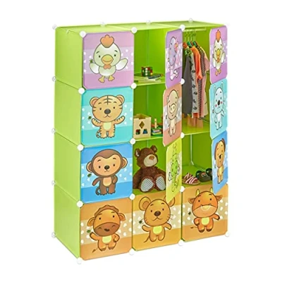 Imagen de Relaxdays Estantería Infantil Modular con Animales, Verde, 145 X 110,5 46.5 Cm