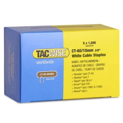Imagen de TACWISE 1094 Blanca y de Puntas Divergentes CT 60/10mm, Caja 5 x 1,000 Grapas para Cables Color CT60/10mm, 10 mm