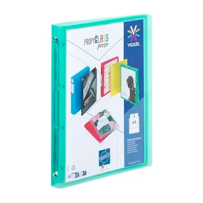 Imagen de Viquel Archivador flexible a4 personalizable con 4 anillas, espalda 2,5 cm, color verde turquesa translúcido