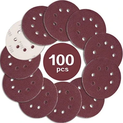 Imagen de STEBRUAM 100 Piezas Discos para lijas 125mm Grano 100, lija circular con 8 Agujeros Lijadora Excéntrica y Orbital