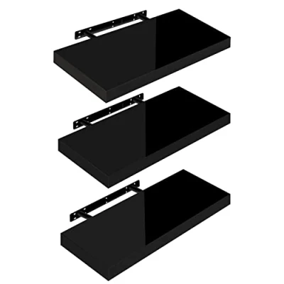Imagen de WOLTU Estante de Pared Tablero Volato Juego 3 Flotante Libre CD DVD Libro Madera 50x22,9x3,8cm, Negro, RG9477sz