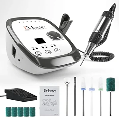 Imagen de JCMASTER® Torno para úñas profesional 35.000 rpm lima de uñas eléctrica con pedal geles acrílicos, cortaúñas eléctrico estudio esteticistas y en casa,manicura incl. 6 puntas, (Rosa)