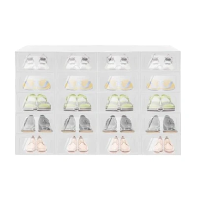 Imagen de Sengfwin Juego de 20 cajas zapatos transparentes para zapatos, apilable, caja almacenamiento plástico, transparente, 32,6 x 24 14 cm