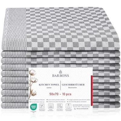Imagen de BARBONS 10 paños de Cocina Premium 240 g/m² 85 g Trapos 100% Algodon Certificado Öko Tex Muy absorbentes Secos Azulejo Cuadrado Gris (50x70 cm)