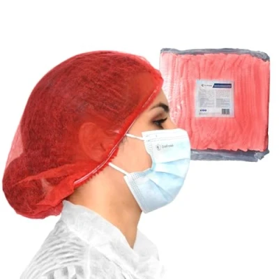 Imagen de 100 Gorros desechables no tejidos, doble elásticos y antipolvo, OneProtek Gorro desechable 53 cm para el cabello, médicos, servicio de comida, dentistas, laboratorios Rojo