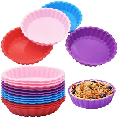 Imagen de Xiuyer Silicone Molde Redondo para Tartas, 12 PCS Moldes Tartas,Round Cake Molds,Silicona Quiche Tart Pans,Antiadherentes Pans Hornear Pasteles Repostería(10.8x2.3cm)