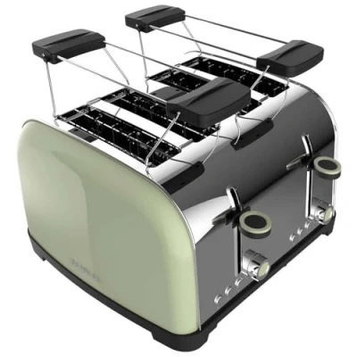 Imagen de Cecotec Tostador Vertical Toastin&#039; Time 1700 Double Green, 1700W, Doble ranura corta y ancha 3,8cm, Varillas Superiores, Acero Inoxidable, Apagado Pop up Automático, Recogemigas