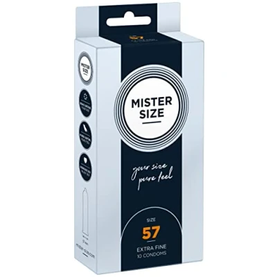 Imagen de Mister Size Pura Sensación: Paquete de 10 Preservativos Ultrasensibles (Preservativos Finos con Lubricante Sexual) Látex Natural y Talla Individualizada Talla: 57mm