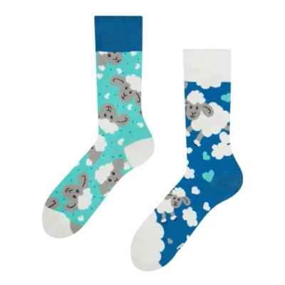 Imagen de Dedoles Calcetines Unisex Hombre Mujer y Niños Algodón muchos diseños divertidos diferente izquierda derecha, color: Azul, diseño: Ovejas nubes, tamaño: 35 38