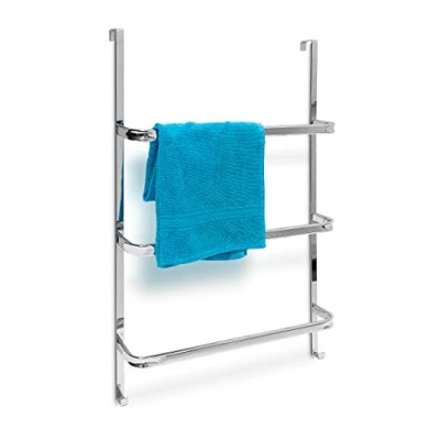 Imagen de Relaxdays Toallero Puerta, 3 Barras, 85x54x11,5 cm, Colgador Toallas, sin Taladrar, 2 Ganchos, Baño y Cocina, Plateado