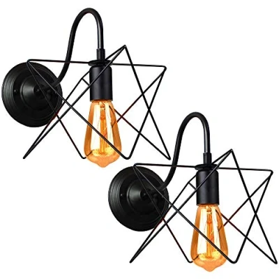 Imagen de 2 Pack Lámpara de Pared Vintage Industrial Apliques Metal Retro Jaula Negro E27 para Cocina Desván Restaurante Cafe Sala (B 2pack)