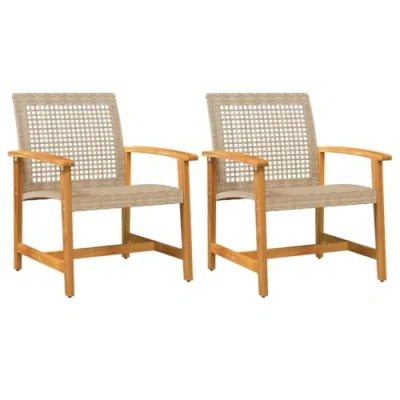 Imagen de vidaXL Sillas de Jardín 2 uds, con Respaldo Reposabrazos, Sillones Comedor, Asientos Exterior, Madera Acacia y Ratán Sintético Beige