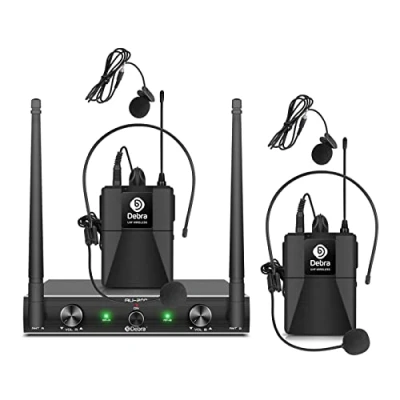Imagen de D Debra Audio AU200 Pro UHF Sistema de micrófono inalámbrico 2 Canales con micrófonos Lavalier Mano inalámbricos, Receptor Metal, Ideal para Fiestas Karaoke en Iglesia (2 bodypack)