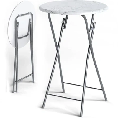 Imagen de CASARIA® 2X Mesas de Bar Altas Plegables 110x60cm Mesitas Bistro Tablero Redondo MDF Aspecto Madera Eventos Jardín
