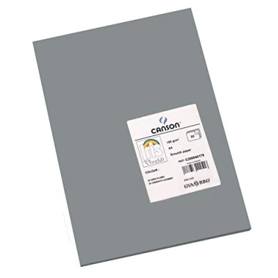 Imagen de Canson Iris Vivaldi, Papel de dibujo color, Suave, 185gsm, Hoja, A4 21x29,7cm, Gris oscuro