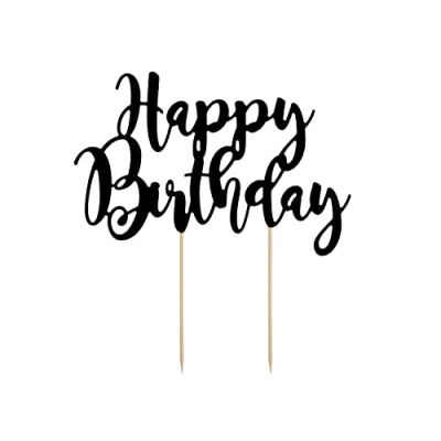 Imagen de Decoración para Tartas con Texto Happy Birthday (22,5 cm, 1 Unidad), Color Negro