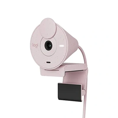 Imagen de Logitech Brio 300 Full HD Webcam, obturador de privacidad, micrófono con reducción ruido, USB C, certificada Zoom, Microsoft Teams, Google Meet, corrección automática luz, Streaming Rosa