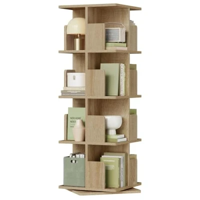 Imagen de EUGAD Estantería para Libros Librería de Árbol Estante Piso, Oficina, Decorativo 360 Libremente Giratorio con 4 Niveles MDF Nature 39x39x128cm 0009SHG