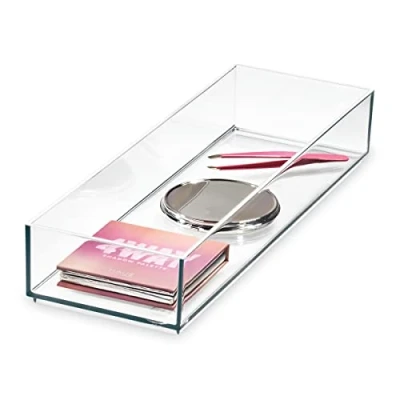 Imagen de iDesign cajones, Maquillaje de la colección Exclusiva Sarah Tanno, Organizador plástico combinable para cosméticos, Transparente, 10,2 x 30,5 5 cm
