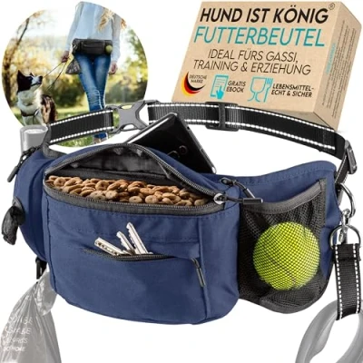 Imagen de HUND IST KÖNIG bolsa para golosinas perros y accesorios perros, resistente riñonera de comida con dispensador bolsas excrementos, compartimento