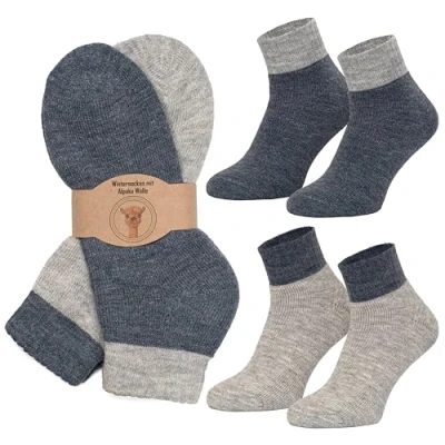 Imagen de MOUNTREX® calcetines de alpaca, lana para hombre y mujer, invierno, cálidos, térmicos, finos, peluche, 2 pares, Gris/Jeans Corto,