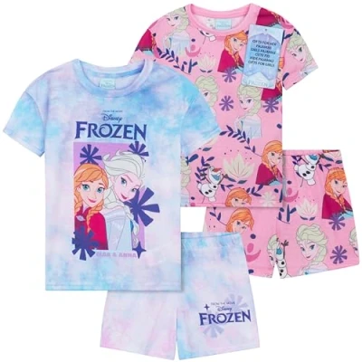 Imagen de Get Trend Disney Frozen Pijama Niña Verano Pijamas Adolescentes Pack de 2 Conjunto con Manga Corta Regalos Niñas (5 6 Años, Azul/Rosa)