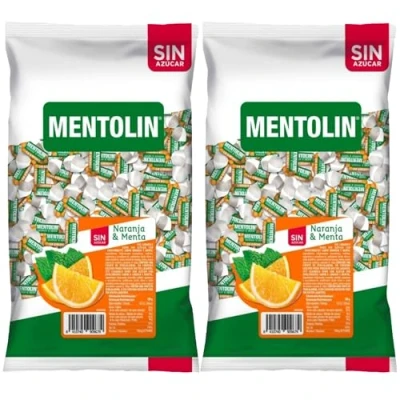 Imagen de MENTOLÍN pack de 2 kg caramelos duros sabor naranja sin azúcar, 2x1kg