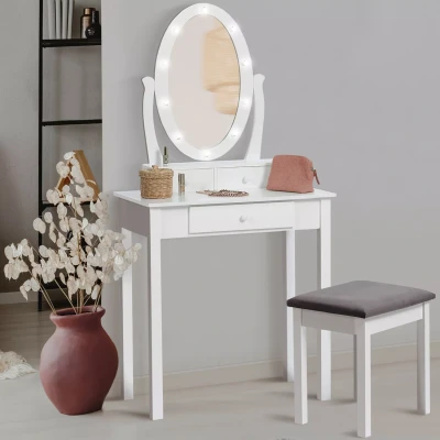 Imagen de IDMarket Bella Tocador con espejo LED y taburete
