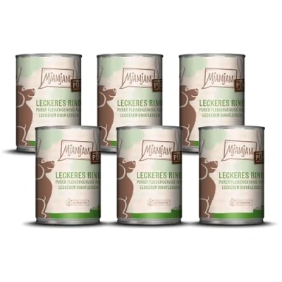 Imagen de MjAMjAM Comida húmeda Premium para Perros Puro Placer cárnico Deliciosa Carne de Vacuno Pura, Pack 6 (6 x 400 g), sin Cereales con Extra