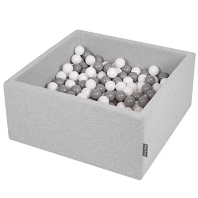 Imagen de KiddyMoon 90X40cm/200 Bolas ∅ 7Cm El Cuadrado Piscina De para Ninos Hecha En La UE, Gris Clr:Blanco/Gris