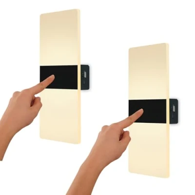 Imagen de VOMI Aplique de Pared con Pilas, USB Recargable LED Lámpara Sin Cable Interruptor, Luz a Pilas Control táctil 3 Niveles Brillo Iluminacion para Pasillo Escalera