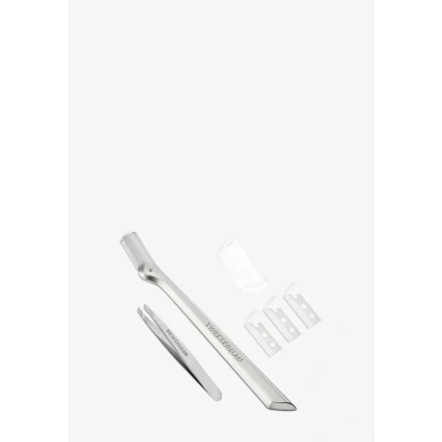 Imagen de TWEEZERMAN Maquinilla de afeitar para cejas, incluye mini pinzas oblicuas (juego púas y brow), color plateado