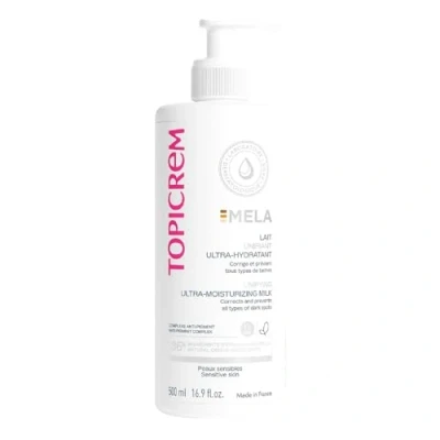 Imagen de Topicrem Leche corporal ultra hidratante Mela Hidrata 24 horas uniformemente, corrige y previene manchas Textura líquida, fragancia floral Piel sensible 500 ml (el embalaje puede variar)