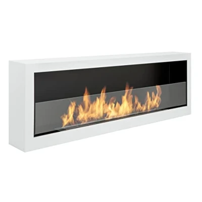 Imagen de Chimenea de bioetanol 120 cm 1200 mm, Color Blanco Mate, Pared biochimenea con Laterales montados. Cristal.