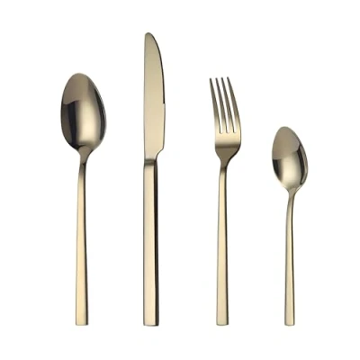 Imagen de Mr.Spoon Juego de 24 Piezas Cubiertos Acero Inoxidable,18/0, Oro brillo Colores Cuberteria Servir para 6 Personas Cuberterías Incluye Cuchillo/Tenedor/Cuchara.Para Casa, Hotel, Restaurante