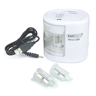 Imagen de Rapesco 1448 Sacapuntas Eléctrico Automático PS12 USB con Carga o Baterías (no incluidas), Blanco
