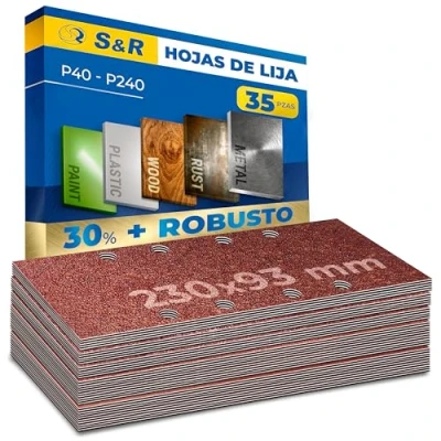 Imagen de S&amp;R Papel de Lija Rectangular 35 Hojas 5 x P40 P60 P80 10 P120 P240 para Lijadora Pared Madera Hierro