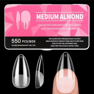 Imagen de Uñas Postizas Almendra, Diboniur 550 Piezas Tips Transparentes, 11 Tamaños Soft Gel Puntas de Uñas, Nail Cobertura Total para Salones Manicuras DIY