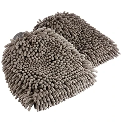 Imagen de Amazon Basics Manoplas de secado lavado coches microfibra lujo, Paquete 2, 30 cm L x 20 W, Gris