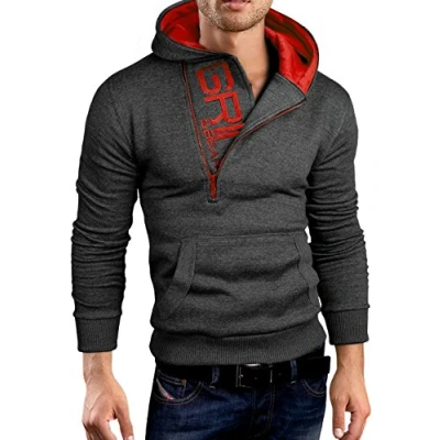 Imagen de Grin&amp;Bear Sudadera con Capucha, de Corte Ajustado, Media Cremallera, GEC401 Antracita Rojo L