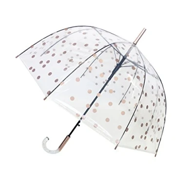 Imagen de SMATI Paris Paraguas Burbuja de señora transparente en color cobrizo metalizado Lunares Transparente;Cortaviento;Apertura automática;Mango estilo cristal;Diseño francés; forma cúpula