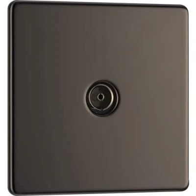 Imagen de BG Electrical FBN60 01 Placa plana sin tornillos con enchufe coaxial simple, níquel negro