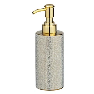 Imagen de WENKO Dispensador de jabón «Nuria», dosificador Recargable para líquido y loción, cerámica con una Superficie estructurada en Dorado/Blanco, 7,5 x 18,7 6,5 cm, Capacidad llenado 300 ml