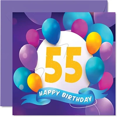 Imagen de Tarjeta de cumpleaños número 55 para hombres y mujeres, fiesta globos, tarjetas feliz hombre años, mujer, mamá, papá, tía, tío, abuelo, abuela, hermano, hermana,
