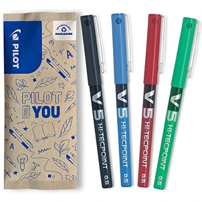 Imagen de PILOT Flowpack V5 Tliquida, multicolor Azul, Negro, Rojo, Verde, 4 Unidades (Paquete de 1) Punta Fina