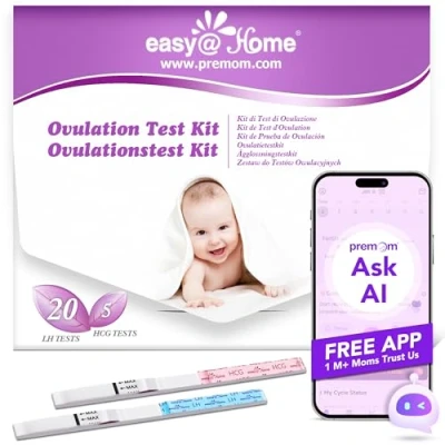 Imagen de Kits de Tests Fertilidad y Embarazo Easy@Home: 20 Test Ovulación (25mlU/ml) &amp; 5 (10mlU/ml) Utrasensible Premom APP Predictor Mujer Español 20LH + 5HCG