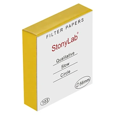 Imagen de stonylab Papel de Filtro Cualitativo, 100 Paquetes Caudal Lento Círculos Celulosa con Retención Partículas 10 Micrones, 56 mm Diámetro