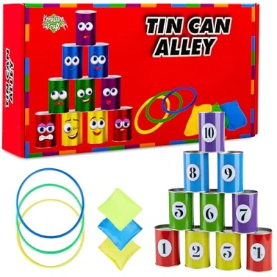 Imagen de KreativeKraft Juegos Infantiles Exterior Niños Familia Adultos para Fiesta Cumpleaños Jardin Aire Libre Sacos Carreras Ring Toss Game (El callejón de Las latas)