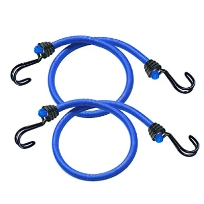 Imagen de Master Lock 3017EURDAT Cuerdas elásticas con Ganchos, Paquete de 2 Tensores, Gancho Invertido, óptimo para Sujetar Cargas Pequeñas, Camping, Mudanzas, Negro/Azul, 120 cm