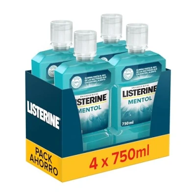 Imagen de Listerine Cuidado Total, pack de 4 x 750 ml, enjuague bucal con flúor, colutorio 6 beneficios en 1, elixir para una limpieza completa
